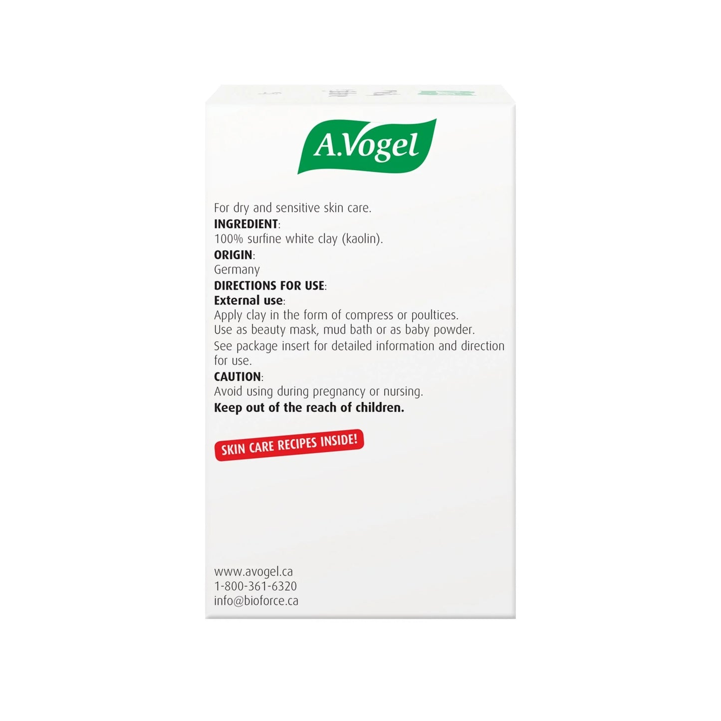 A.Vogel White Clay - Used for clay mask, ideal for sensitive and dry skin