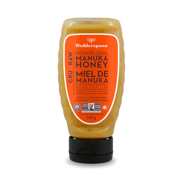 RAW MONOFLORAL MANUKA HONEY KFACTOR 16, 340G SQUEEZE BOTTLE