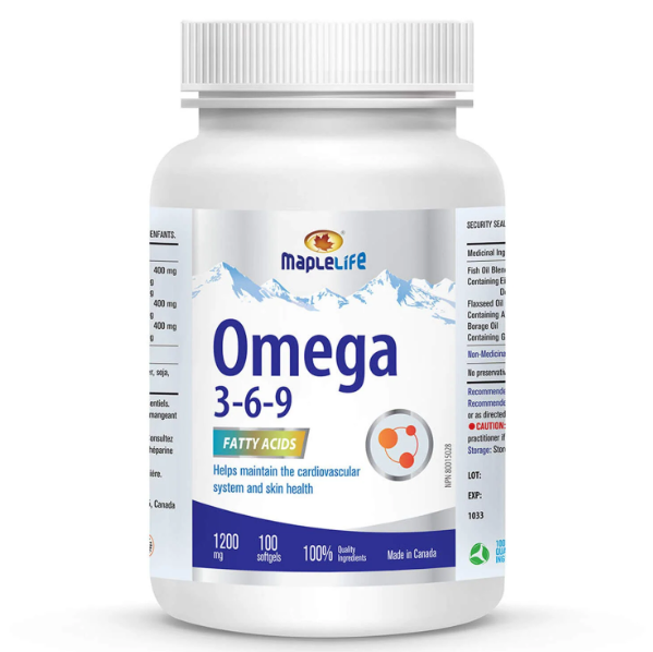 Omega 3-6-9 Flaxseed, Fish and Borage Oil Softgel, 1200mg