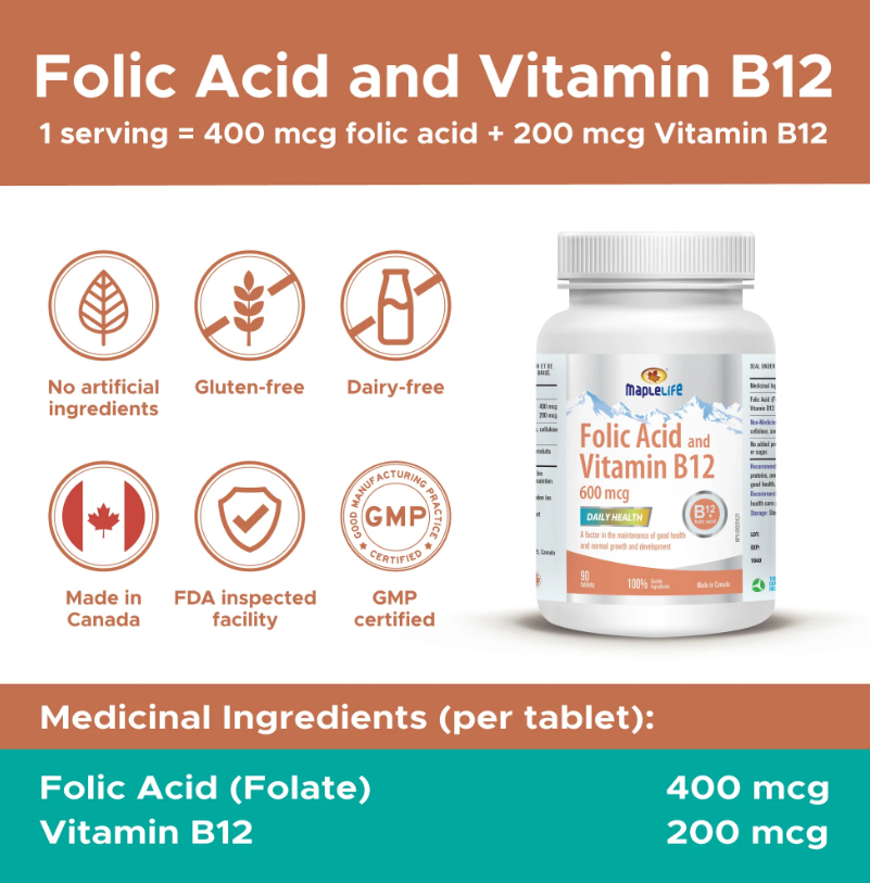 Folic Acid and Vitamin B12 600 mcg