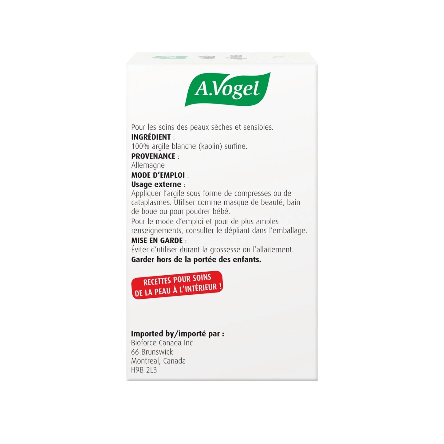 A.Vogel White Clay - Used for clay mask, ideal for sensitive and dry skin
